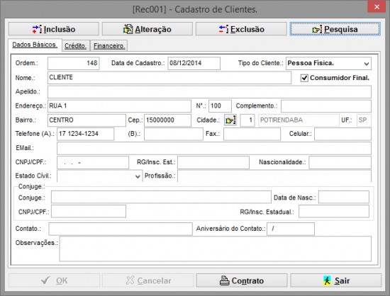 Cadastro de clientes