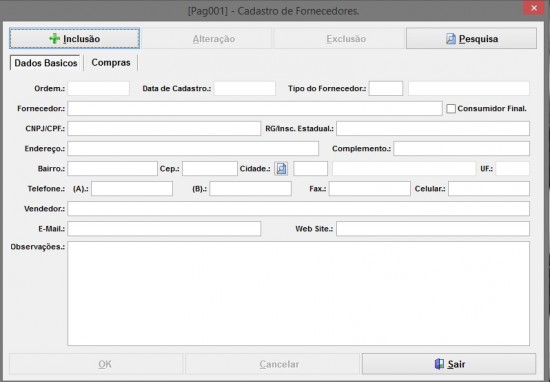 Cadastro de Fornecedores